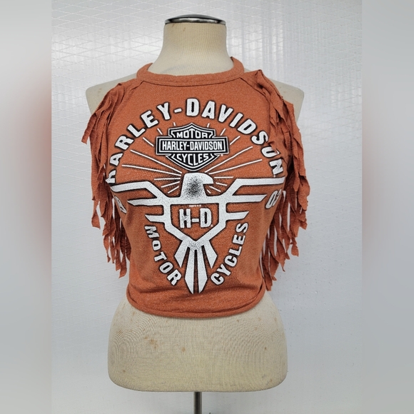 Harley-Davidson Tops - Harley Davidson Fringe Halter Top Upcycled